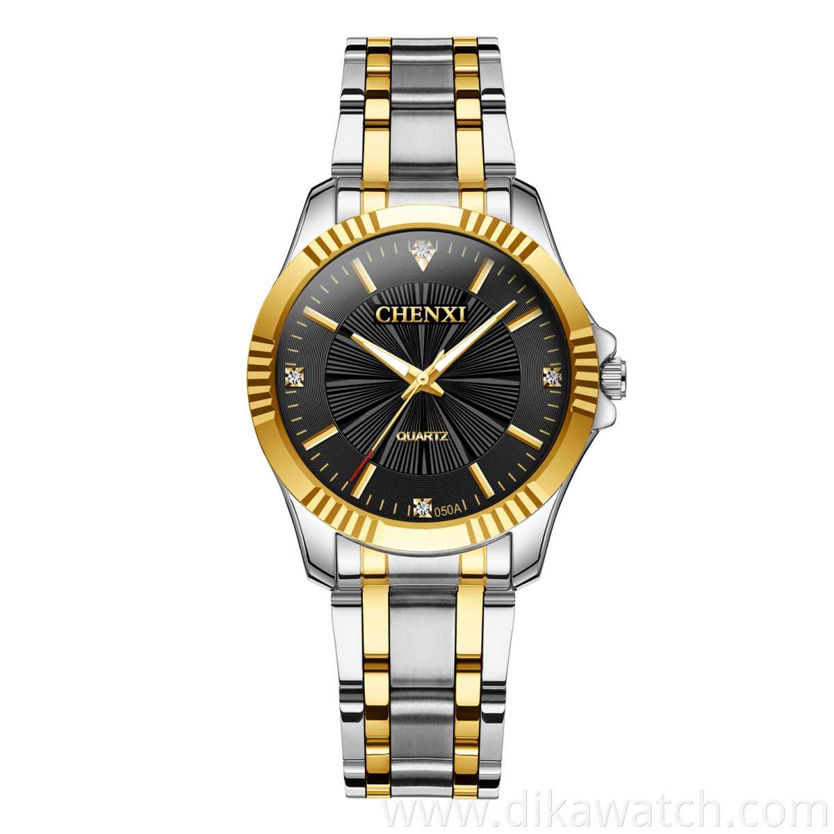 CHENXI New Men Women Quartz Couple Watch Fashion Waterproof Stainless Steel Watch Golden Luxury Wristwatch 050A